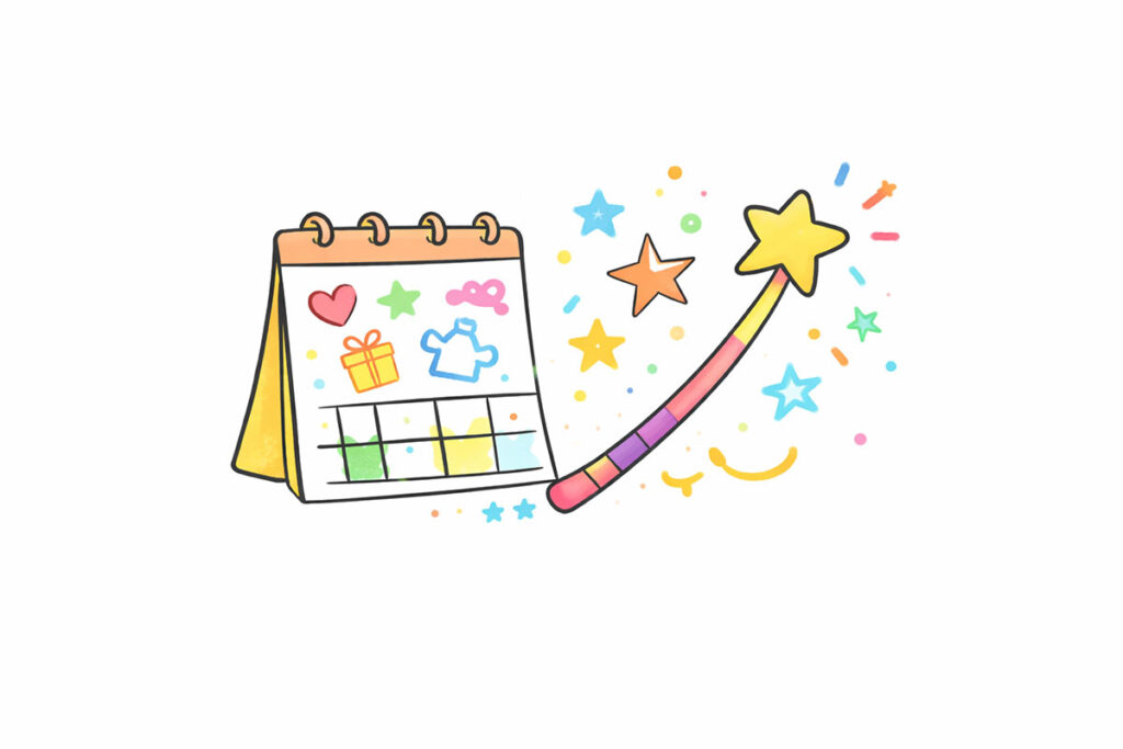 An illustration of a calendar with child like doodles on it